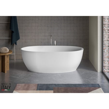 Ruvati 59-inch Matte White epiStone Solid Surface Oval Freestanding Bath Tub Canali RVB6744WH